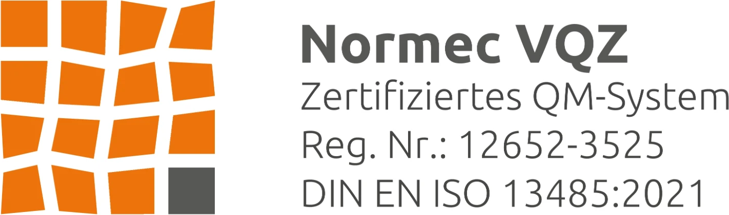 Normec VQZ – Zertifiziertes QM-System, Reg.-Nr. 12652-3525, DIN EN ISO 13485:2021